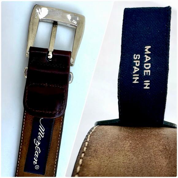 Mezlan Genuine Crocodile Belt Brown Men Silver Buckle Hardware 34” Spain Exotic - Picture 5 of 8